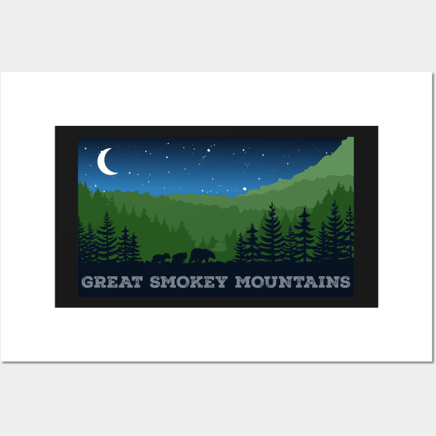 Dark Blue Great Smokey Mountains Bear Design Wall Art by maya-reinstein